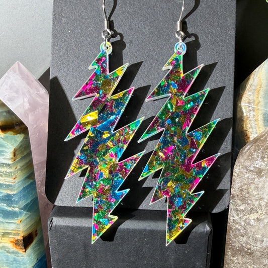 Ramble on Rose Glitter | Grateful Dead 13-Bolt Earrings | yellow pink blue sparkle