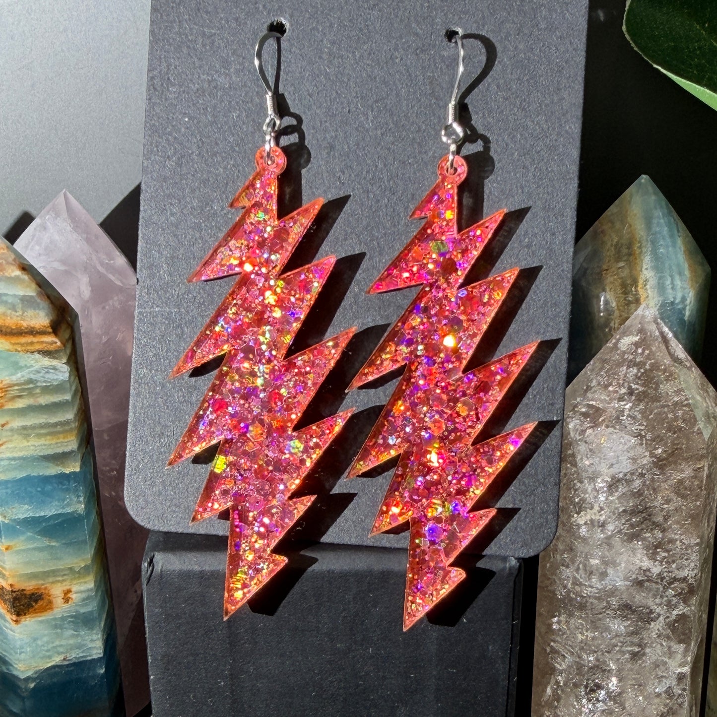 Love Light Glitter | Grateful Dead 13-Bolt Earrings | pink gold sparkle