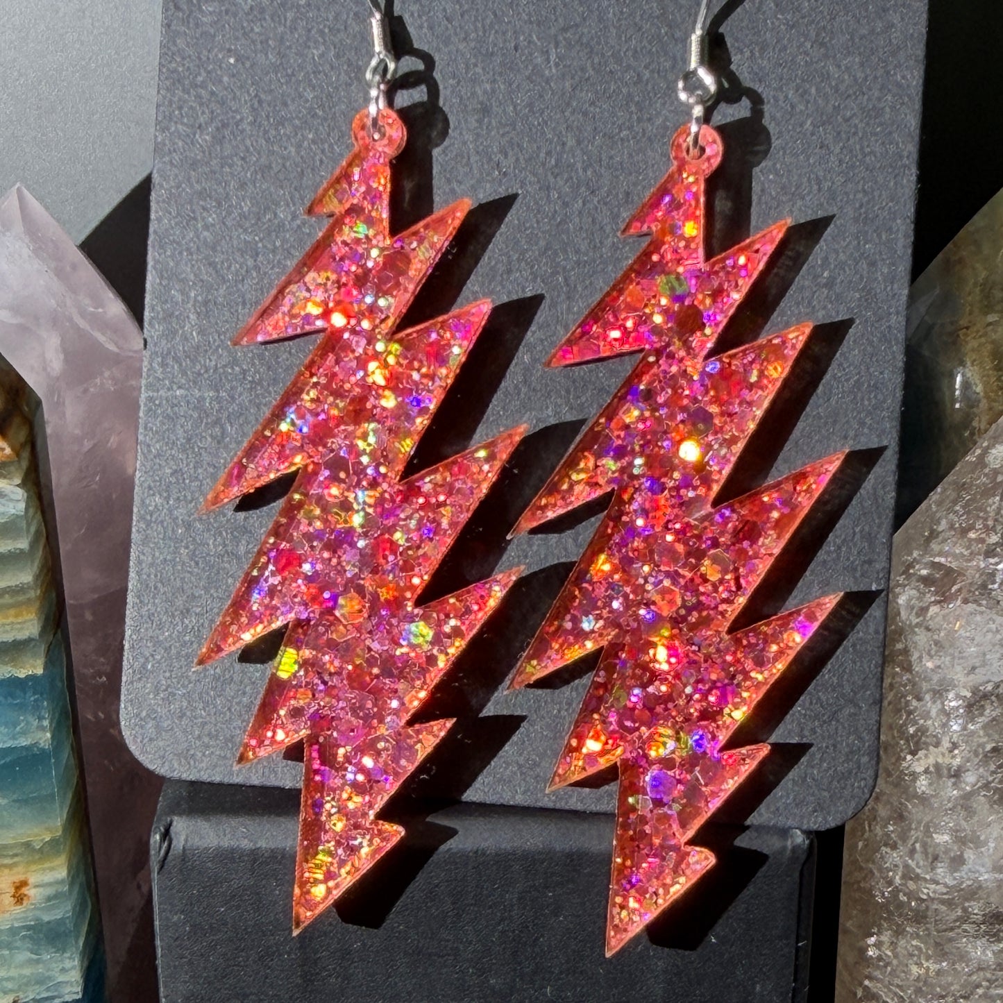 Love Light Glitter | Grateful Dead 13-Bolt Earrings | pink gold sparkle