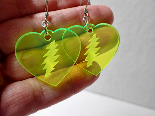 Grateful Dead Earrings - Neon Heart Bolts
