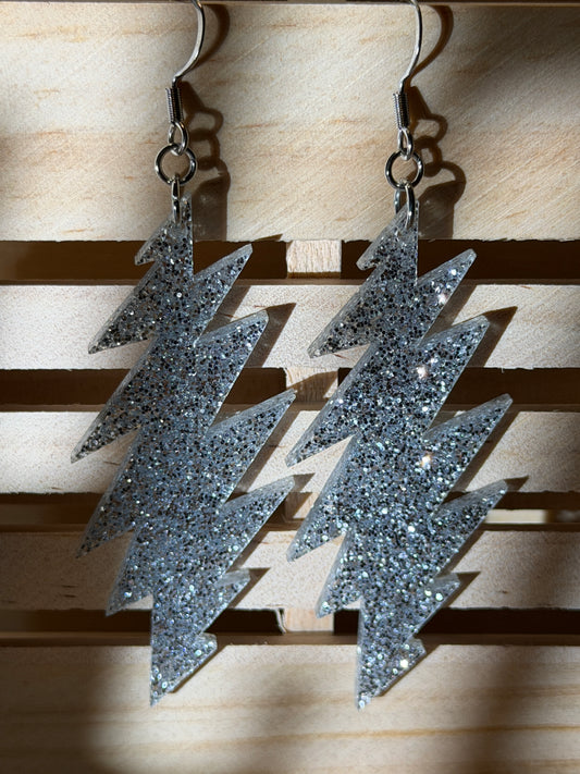 Grateful Dead Earrings - 13-Point Bolt - Silver Glitter