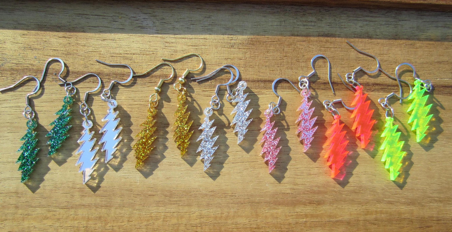 Grateful Dead Earrings - 13-Point Bolt - Pink Glitter