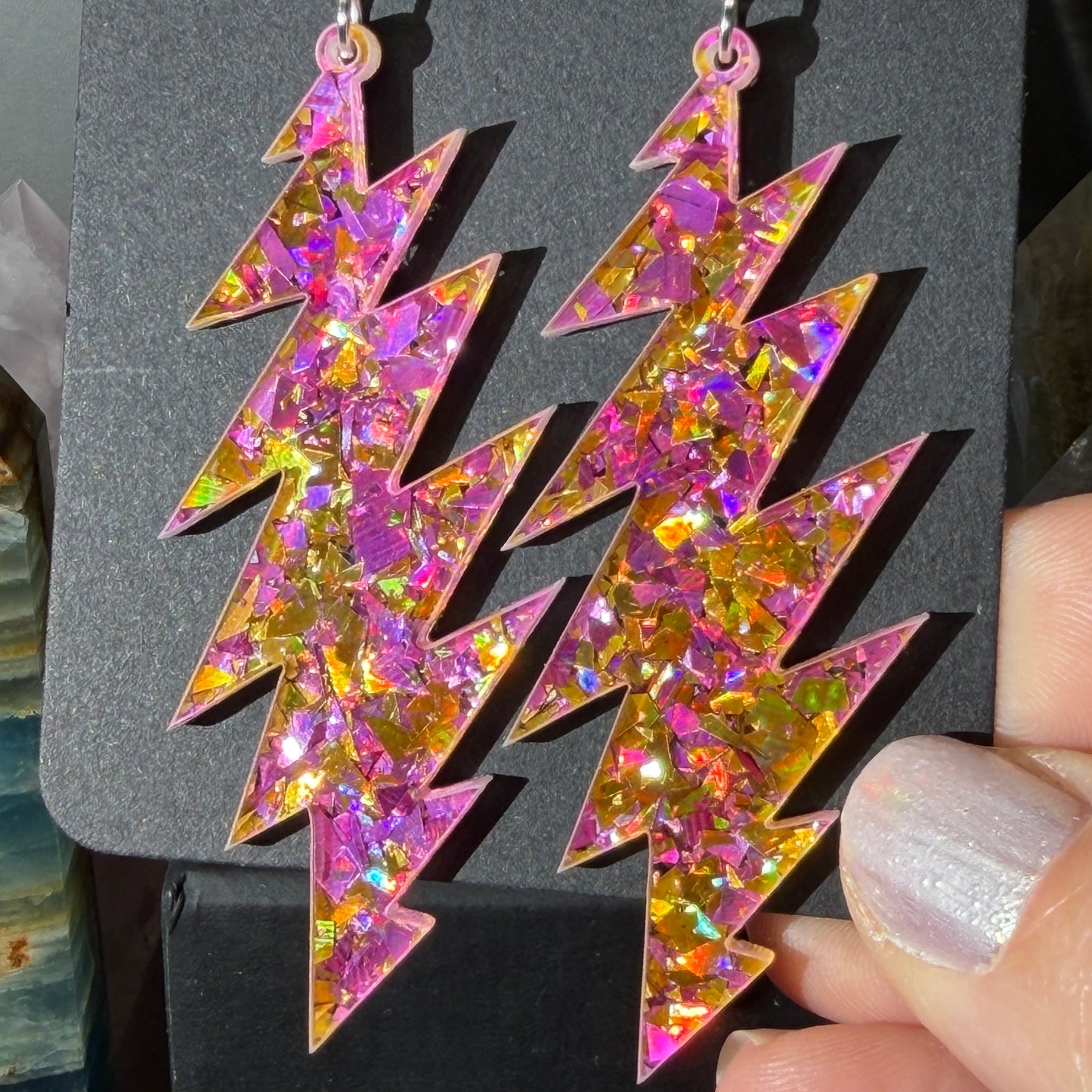 Sugaree Glitter | Grateful Dead 13-Bolt Earrings | yellow pink sparkle