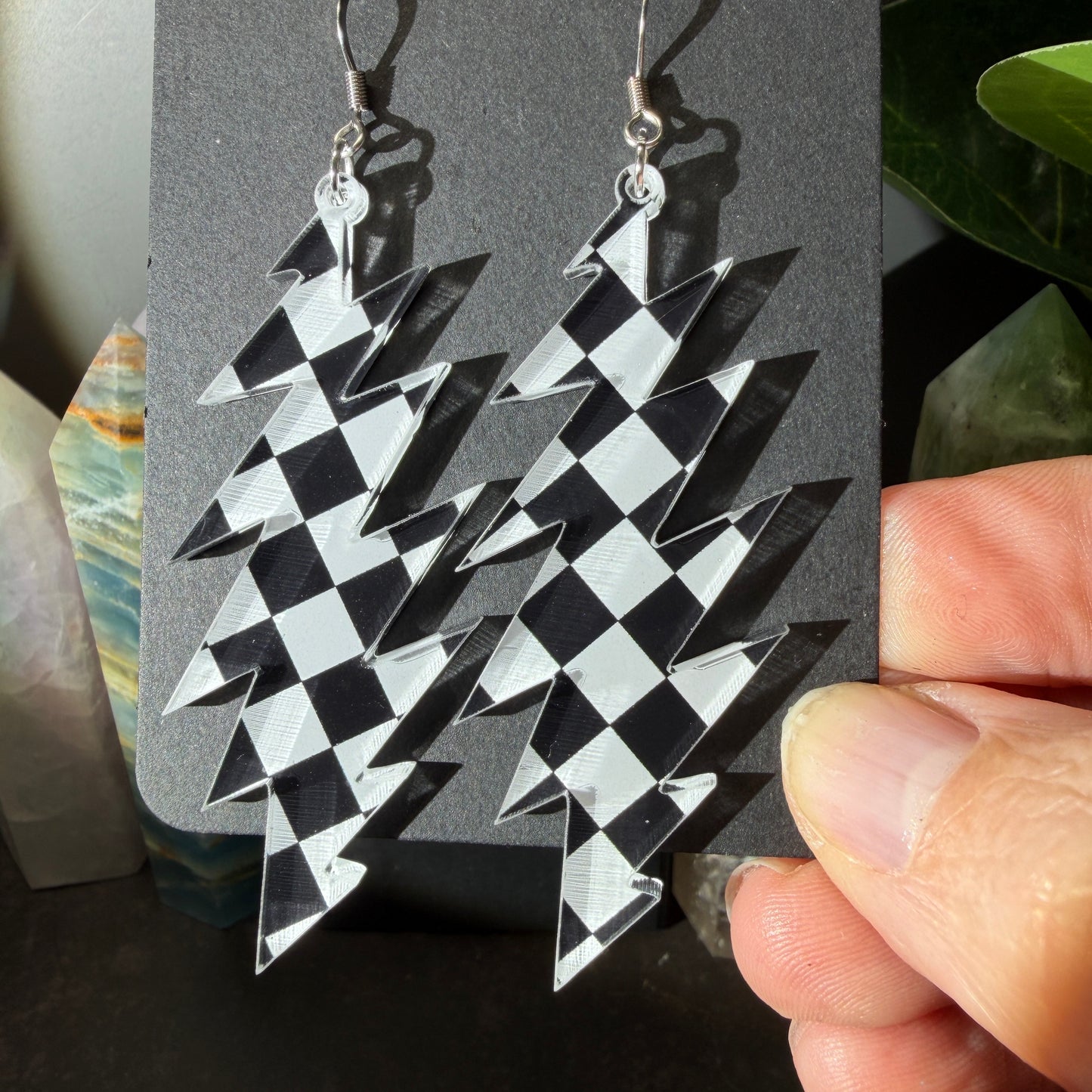 Truckin Black and White Checkered | Grateful Dead 13-Bolt Earrings | Black and white check