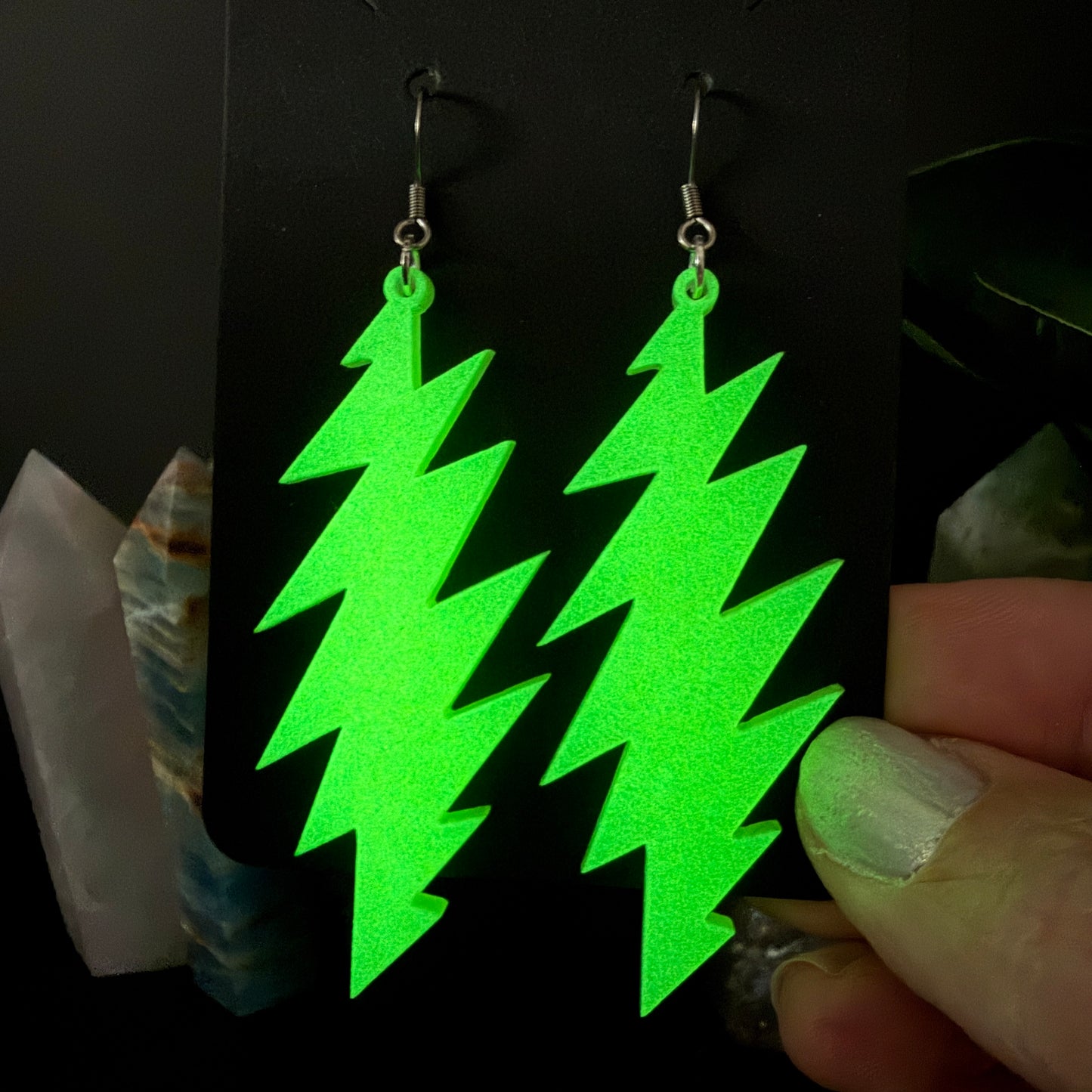 China Cat Glow in the Dark | Grateful Dead 13-Bolt Earrings | neon glow in the dark yellow green