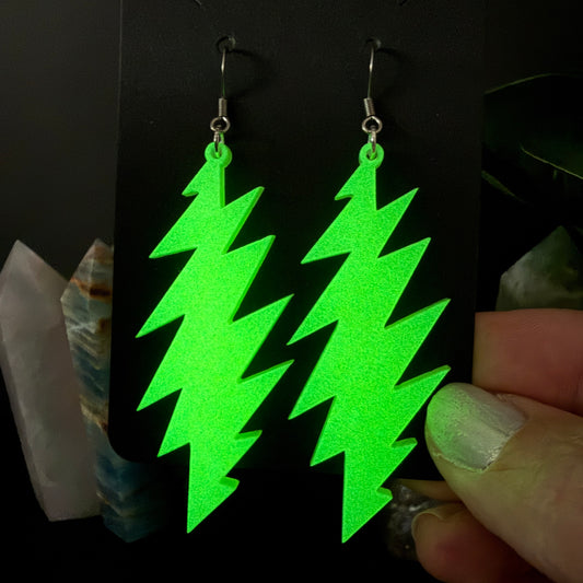 China Cat Glow in the Dark | Grateful Dead 13-Bolt Earrings | neon glow in the dark yellow green