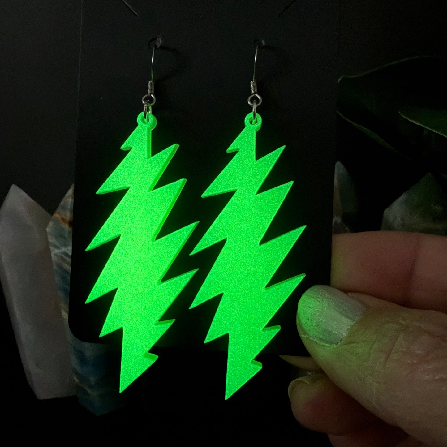 China Cat Glow in the Dark | Grateful Dead 13-Bolt Earrings | neon glow in the dark yellow green