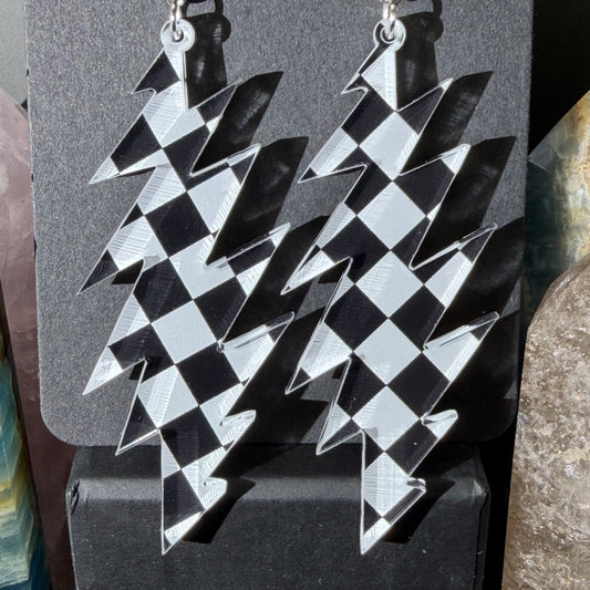 Truckin Black and White Checkered | Grateful Dead 13-Bolt Earrings | Black and white check