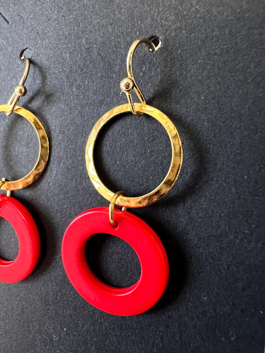 Phish Earrings - Red Donut with Gold Circle