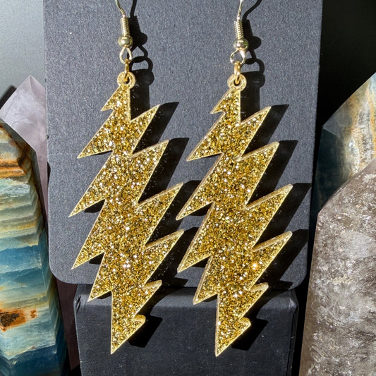 The Golden Road Glitter | Grateful Dead 13-Bolt Earrings | gold sparkle