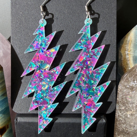 Cumberland Blues Glitter | Grateful Dead 13-Bolt Earrings | blue pink turquoise sparkle