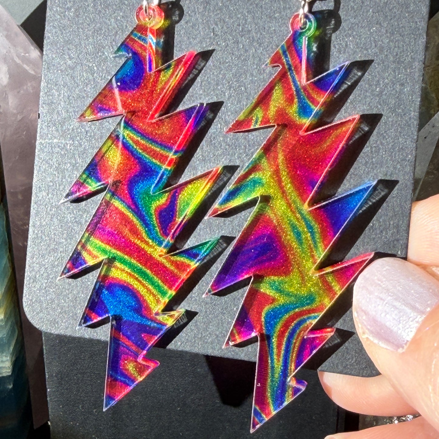 High Time Swirls | Grateful Dead 13-Bolt Earrings | colorful swirl psychedelic pattern