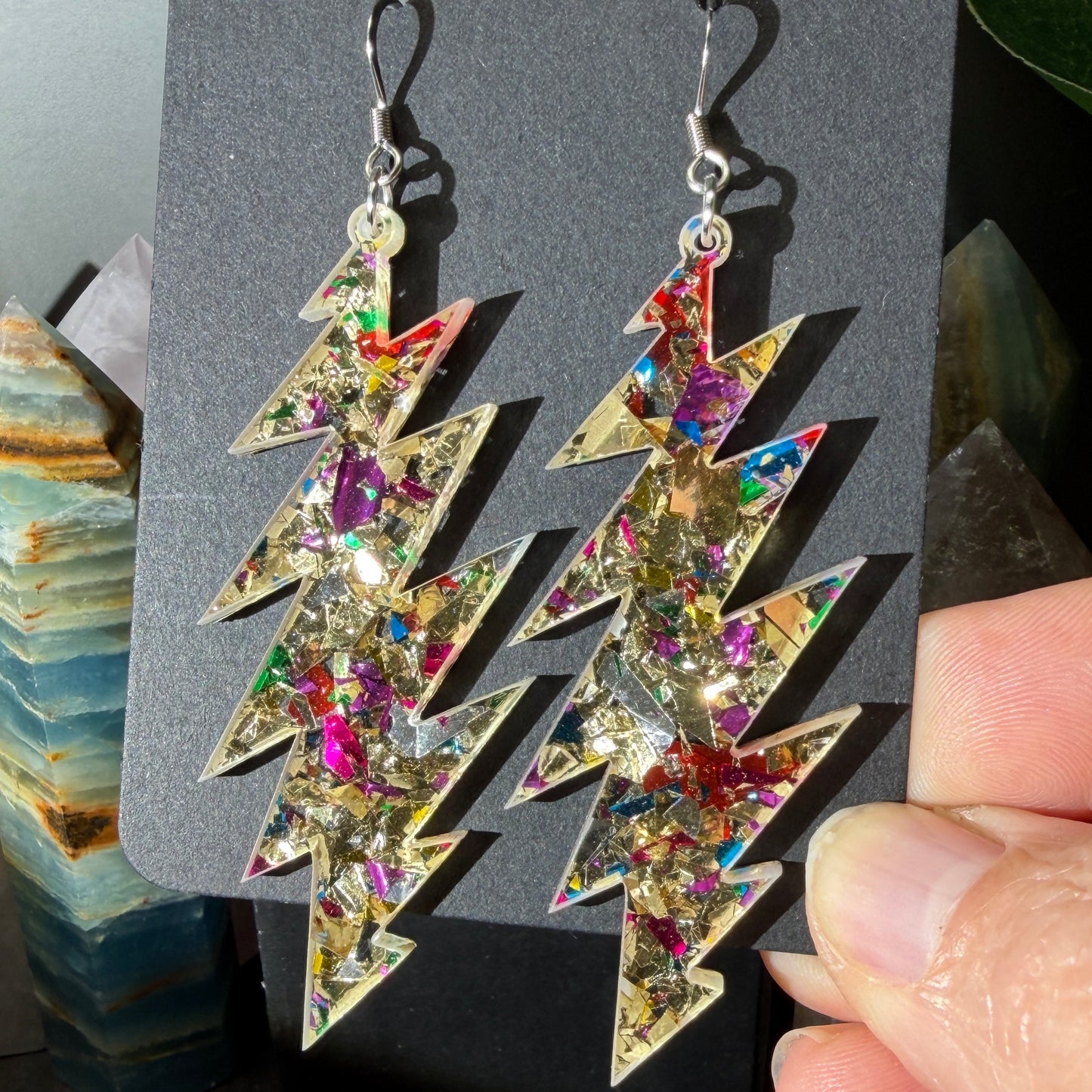 Heart of Gold Glitter | Grateful Dead 13-Bolt Earrings | gold pink blue silver sparkle