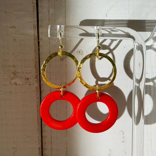 Phish Earrings - Red Donut with Gold Circle