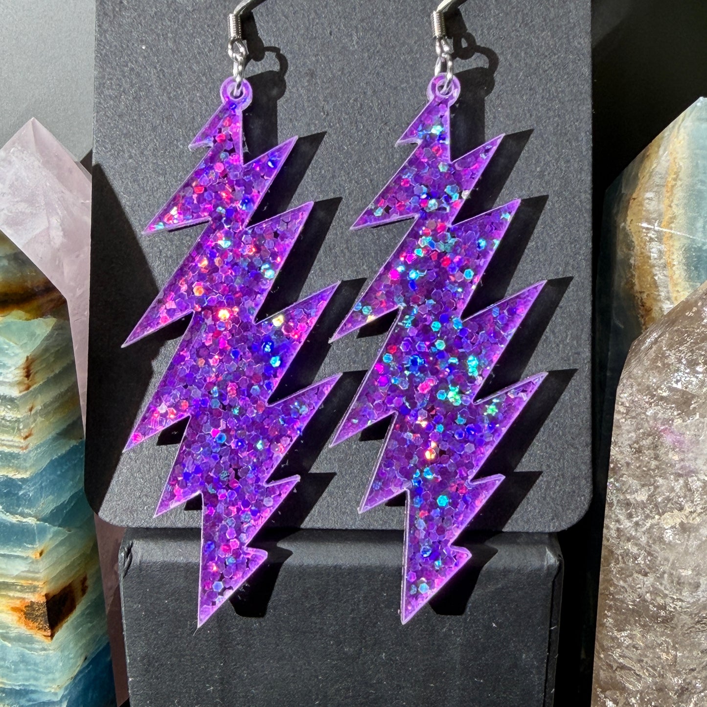 Playing in the Band Glitter | Grateful Dead 13-Bolt Earrings | purple sparkle