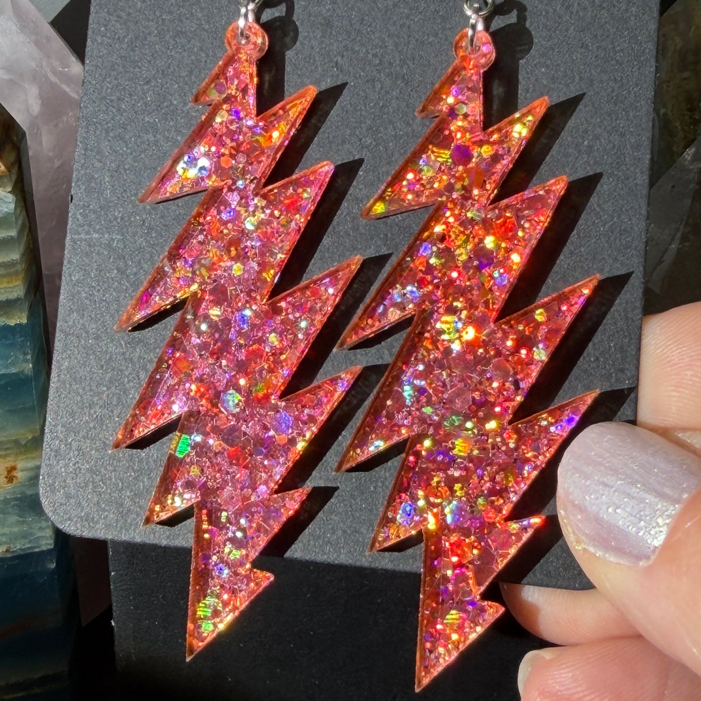 Love Light Glitter | Grateful Dead 13-Bolt Earrings | pink gold sparkle