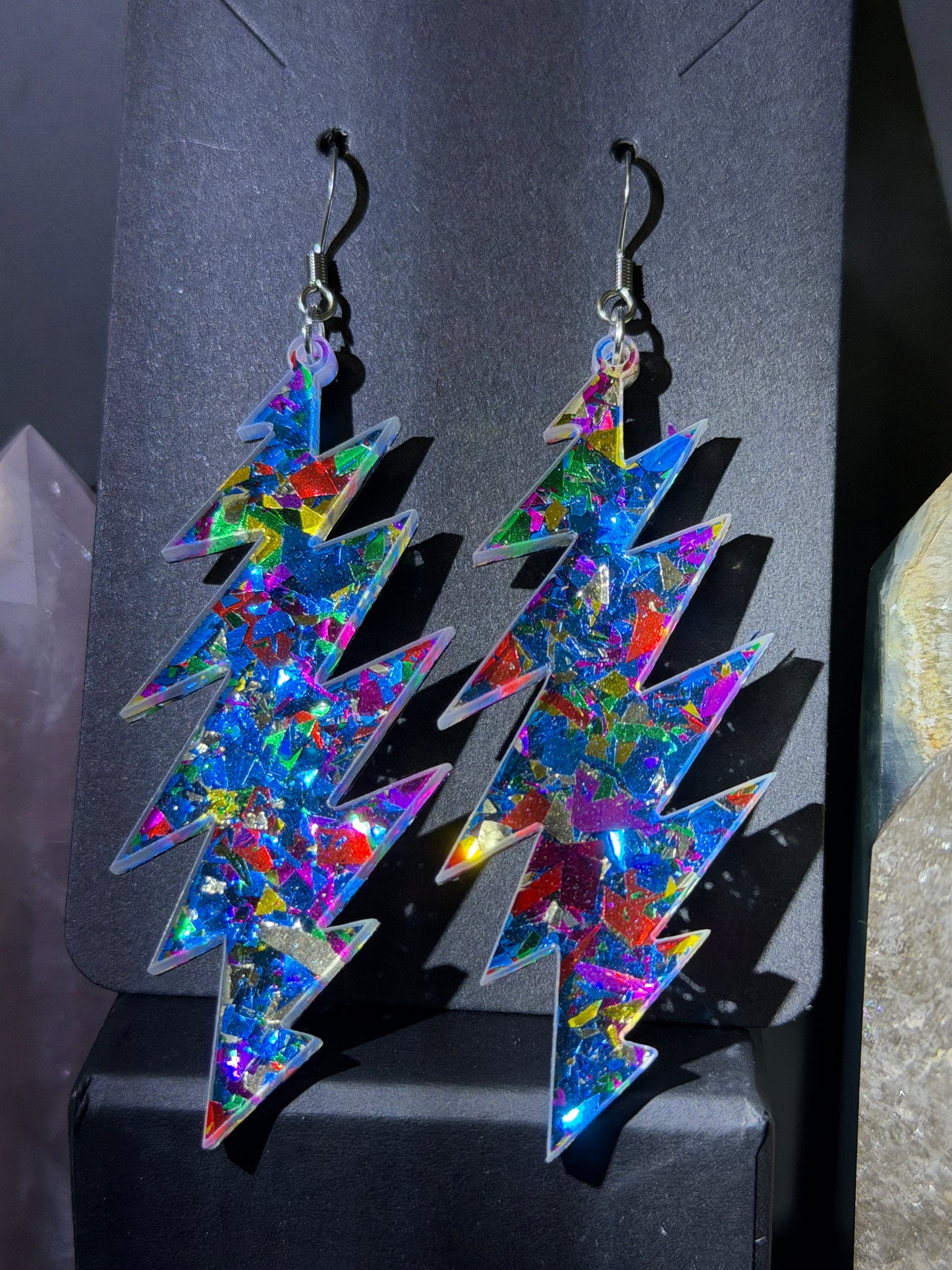 Stella Blue Glitter | Grateful Dead 13-Bolt Earrings | silver blue pink sparkle