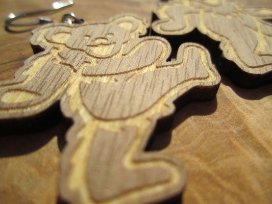Grateful Dead Earrings - Dancing Bears Walnut Wood