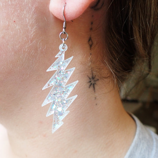 Holographic Glitter Bolt Earrings – Grateful Dead