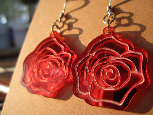 Grateful Dead Rose Mirror Earrings – Red Acrylic