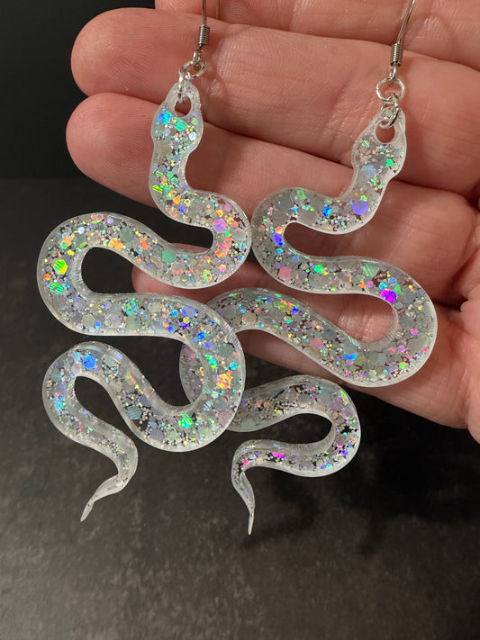 Holographic Glitter Snake Earrings