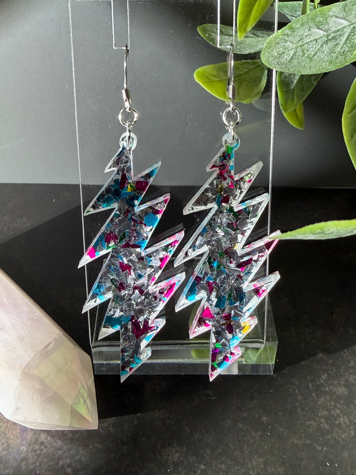 Pink Blue Silver Glitter 13-Bolt Earrings – Grateful Dead
