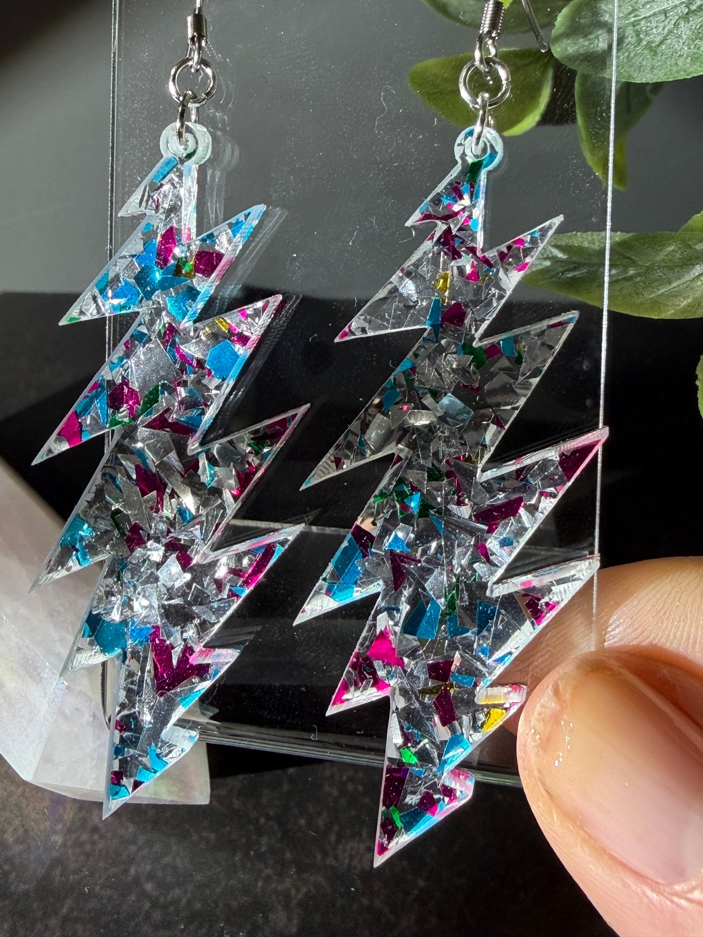 Pink Blue Silver Glitter 13-Bolt Earrings – Grateful Dead