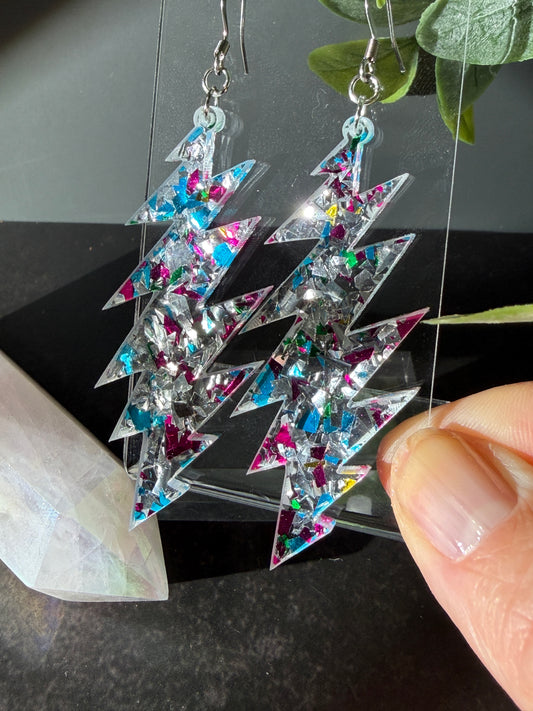 Pink Blue Silver Glitter 13-Bolt Earrings – Grateful Dead