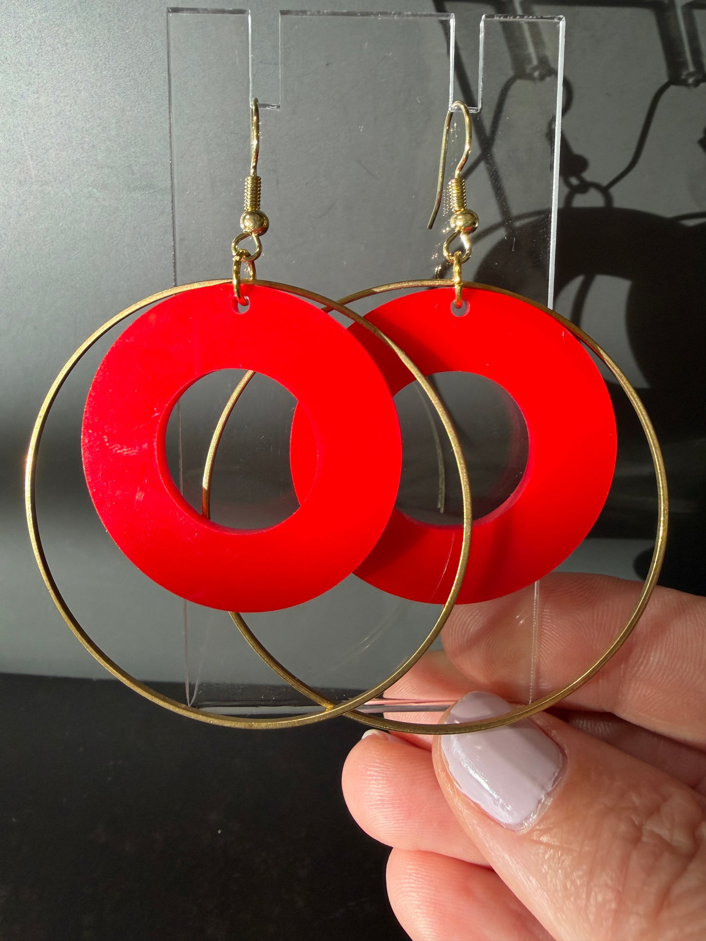 Phish Earrings - Large Red Donut in Gold Circle