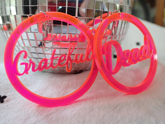 Grateful Dead Script Earrings – Neon Pink