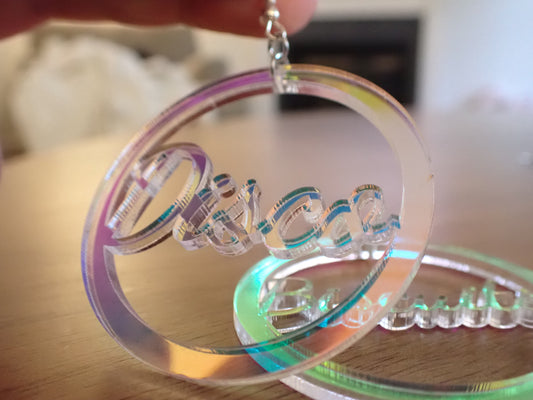 Disco Biscuits Script Earrings – Iridescent