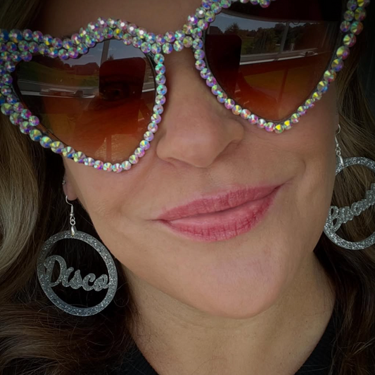 Disco Biscuits Script Earrings – Silver Glitter