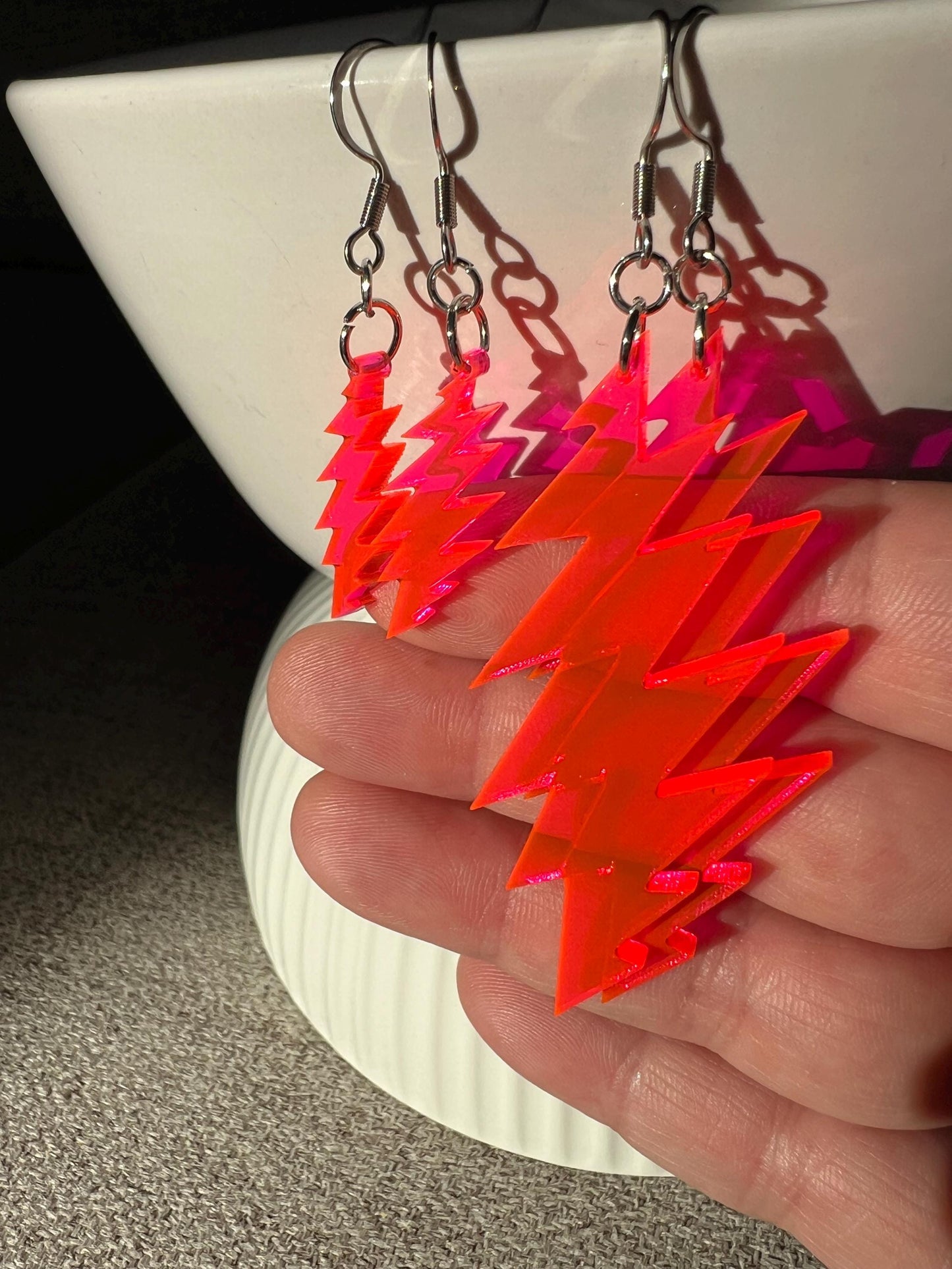 Grateful Dead Earrings - 13-Point Bolt - Neon Pink