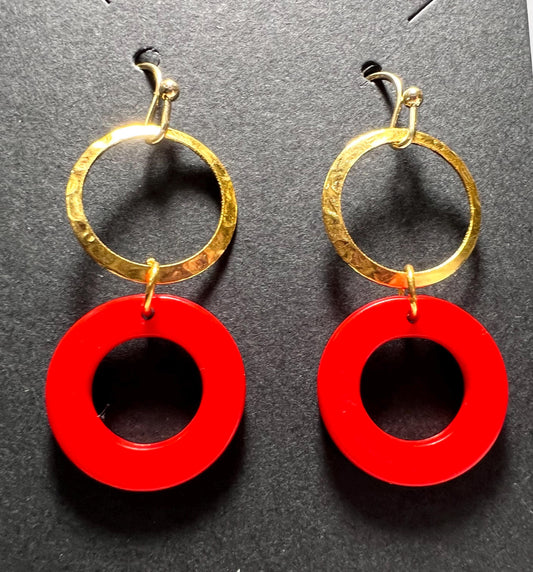 Phish Earrings - Red Donut with Gold Circle