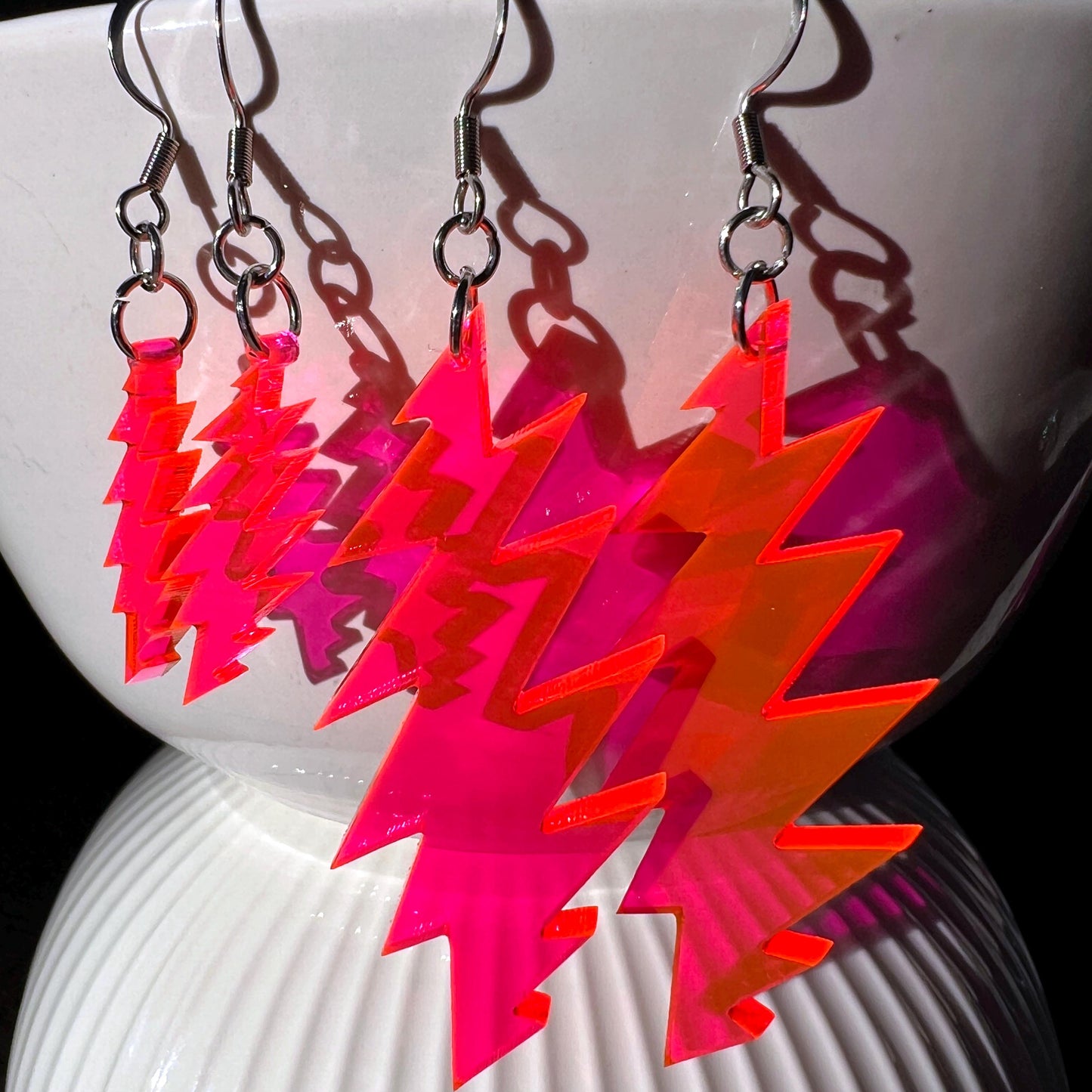 Grateful Dead Earrings - 13-Point Bolt - Neon Pink