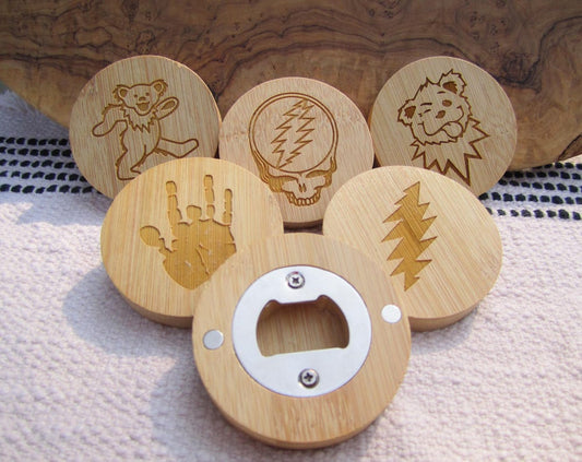 Grateful Dead Bamboo Round Bottle Opener