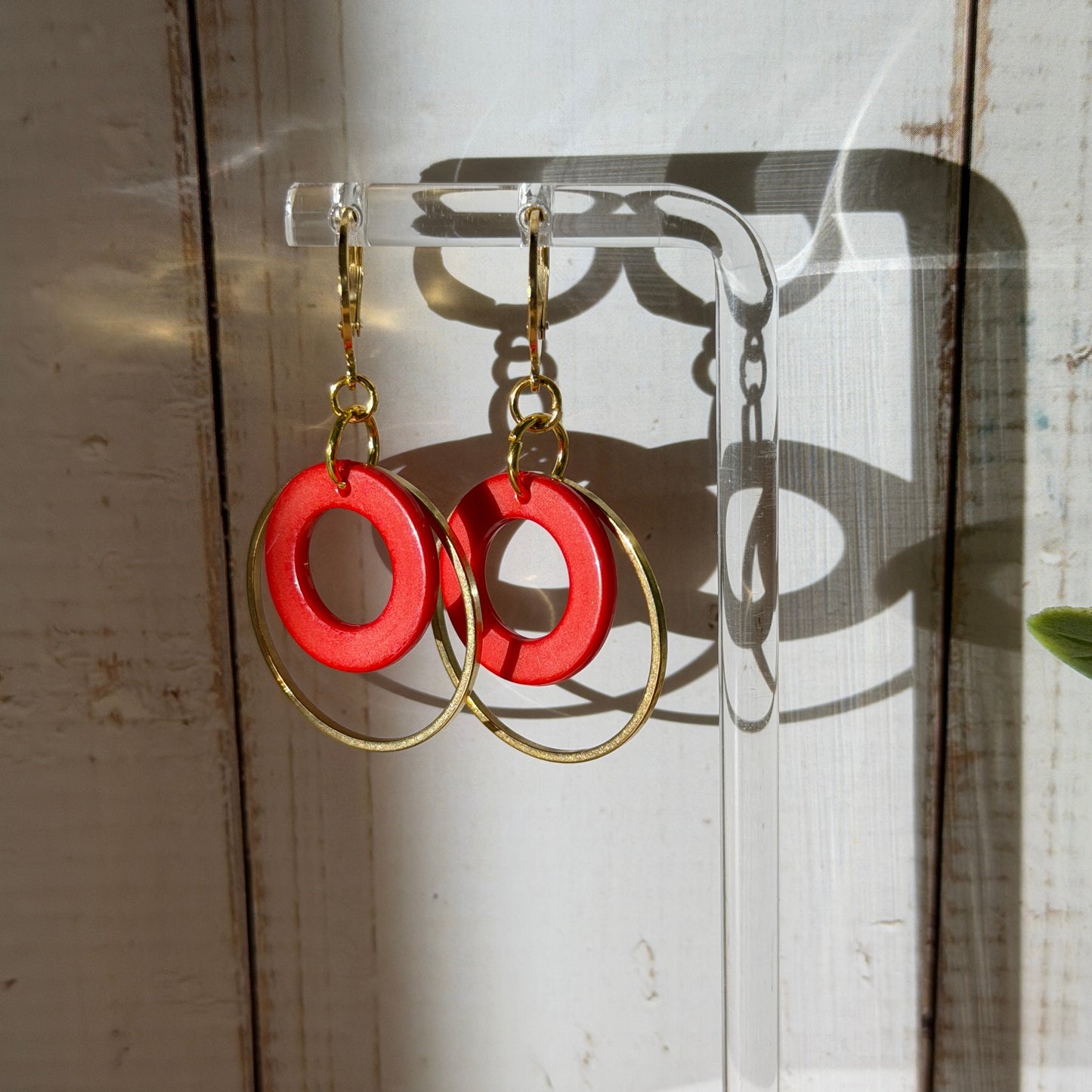 Phish Earrings - Red Donut in Gold Circle